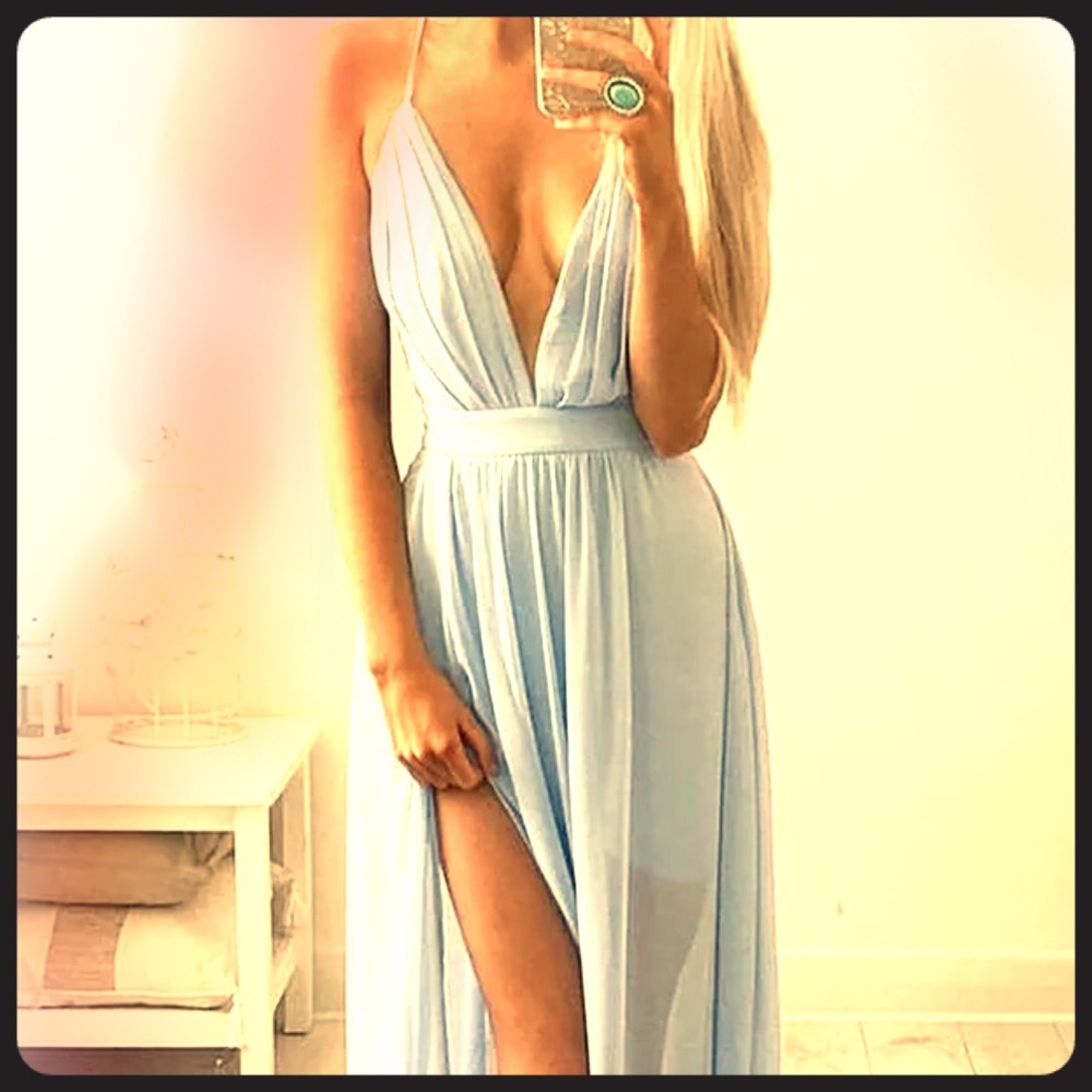 Halter cut sheer baby blue summer dress